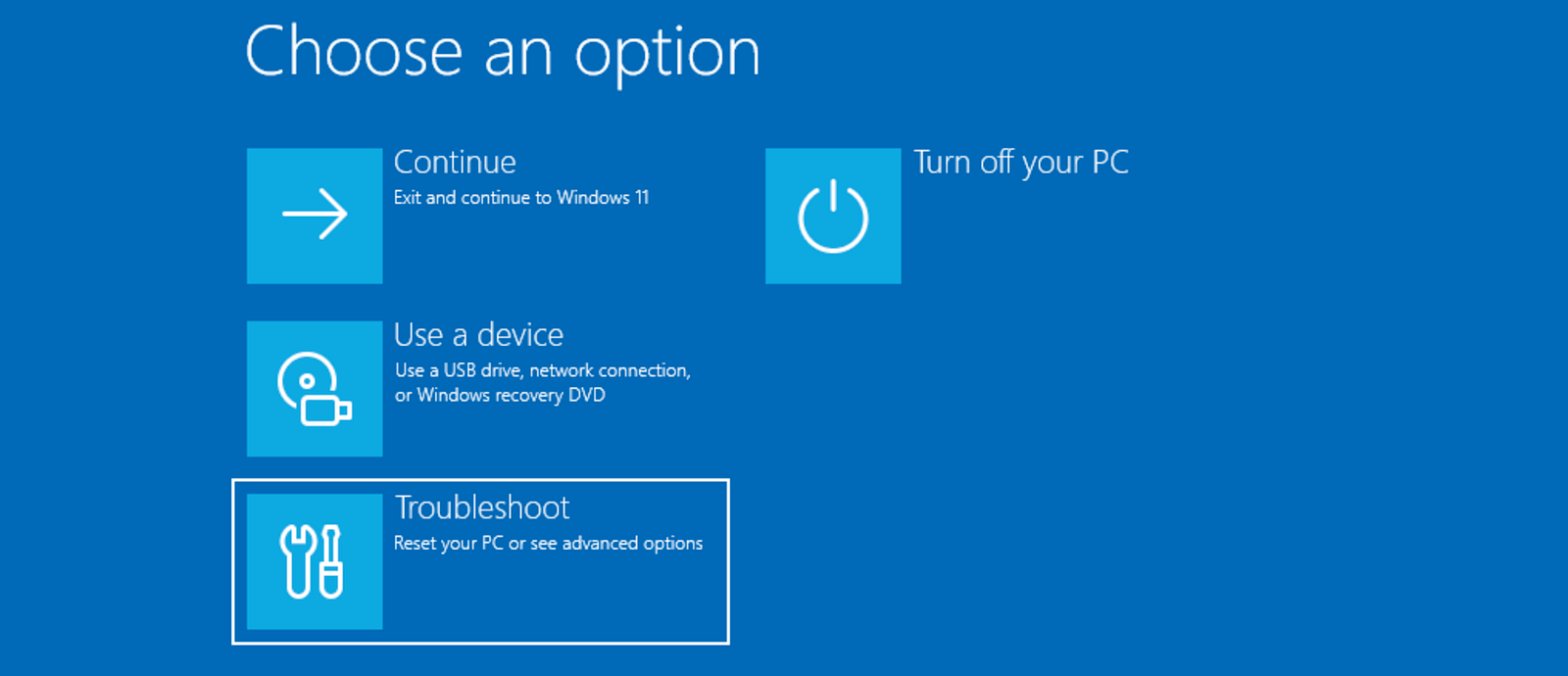 Navigate To Troubleshoot Options